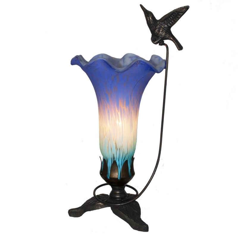 Purple/Blue Hand Painted Glass Hummingbird Lily Lamp