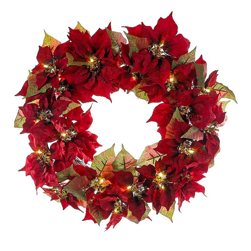 18" Battery-Operated LED Red Poinsettia Wreath - The Country Christmas Loft