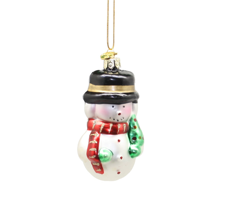 3 Inch Boxed Glass Ornament - Snowman with Tree - The Country Christmas Loft