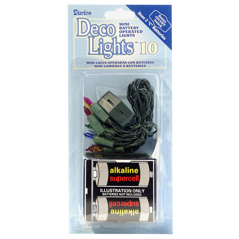 10 Multicolor Lights on Green Cord with Battery Pack - The Country Christmas Loft