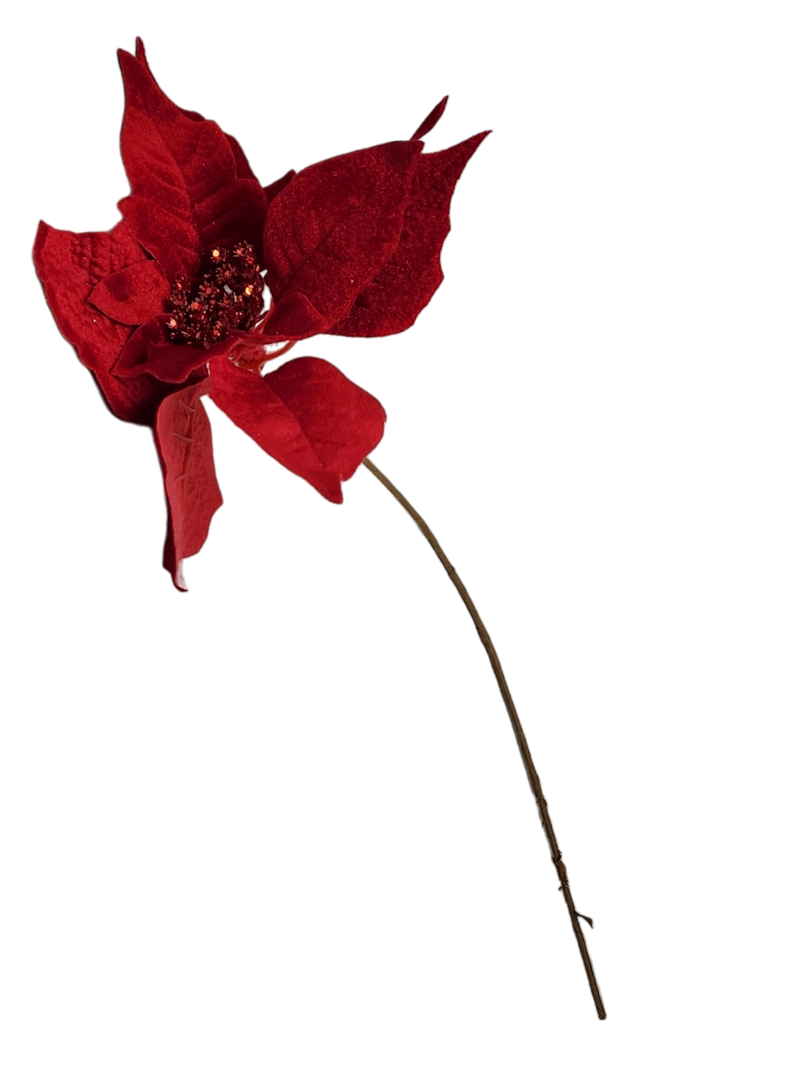 Red Poinsettia Pick - 9 inch Bloom - 20 Inch Stem