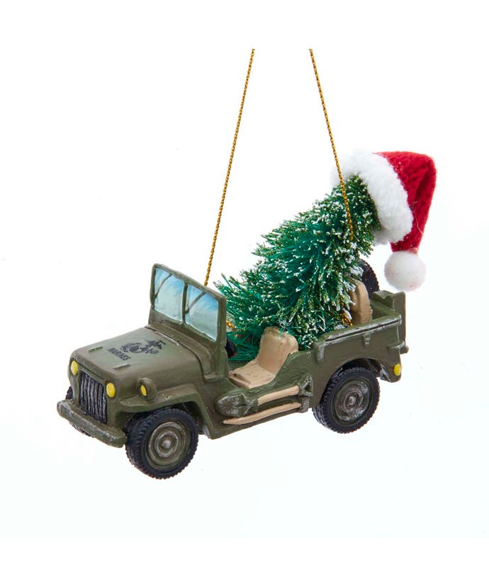 USMC Jeep with Christmas Tree Ornament - The Country Christmas Loft