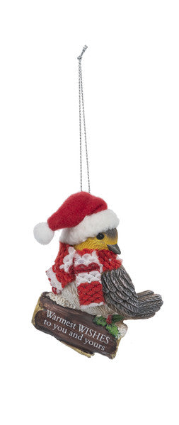 Cozy Bird Ornament - Warmest WISHES to you and yours - The Country Christmas Loft