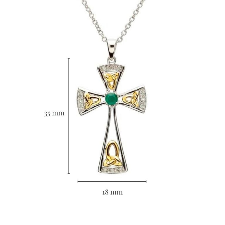 Celtic Trinity Emerald and Diamond Cross Necklace