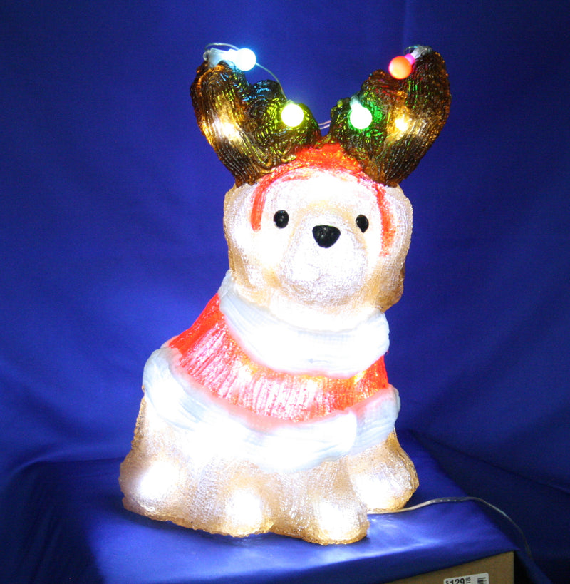 Lighted Acrylic Dog in Santa Suit - 13 Inch