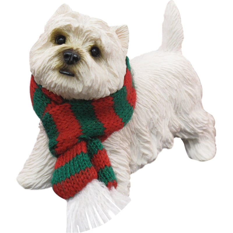 West Highland White Terrier with Red and Green Scarf Christmas Ornament - The Country Christmas Loft
