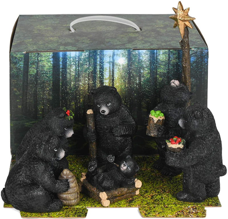 6 Piece 9.5 Inch Black Bear Nativity Set - The Country Christmas Loft