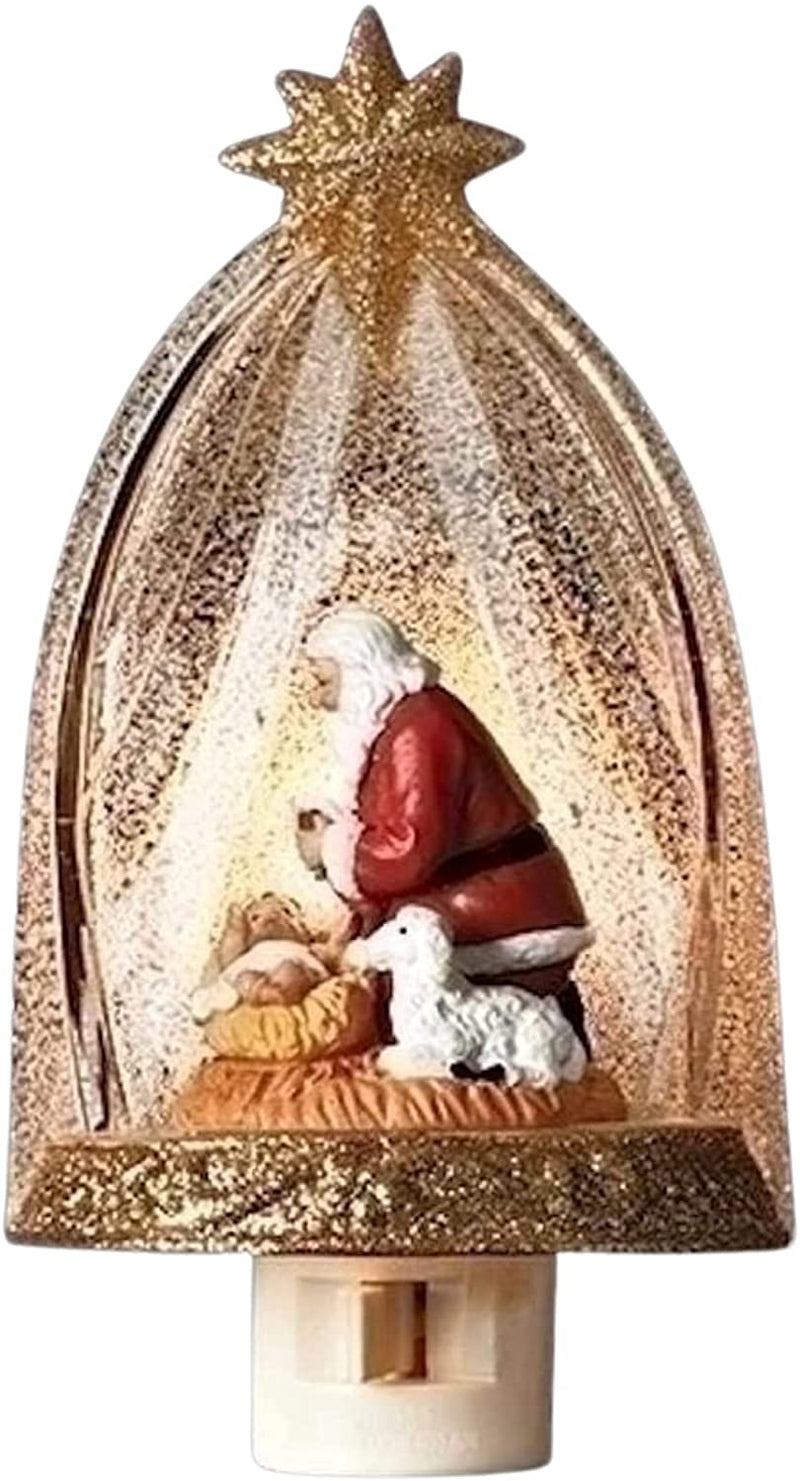 Santa Claus Kneeling Before Baby Jesus - Night Light - The Country Christmas Loft