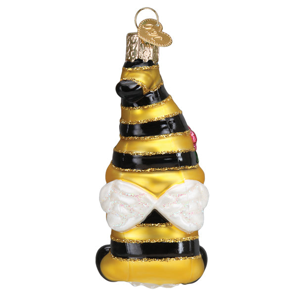 Bee Happy Gnome Glass Ornament - The Country Christmas Loft