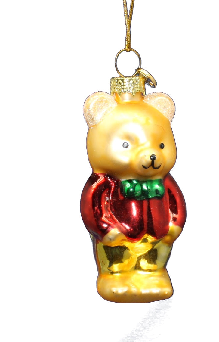 3 Inch Boxed Glass Ornament -  Teddy Bear - Red Sweater - The Country Christmas Loft