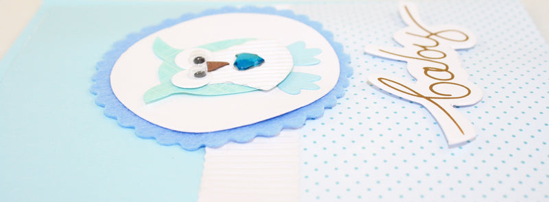 Handmade Embellished Welcome Baby Card - Blue Owl
