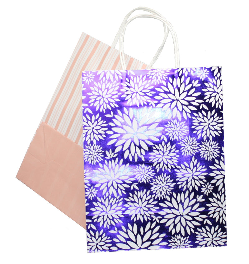 Large Kraft Gift Bag 2 Pack - Floral Stripes - The Country Christmas Loft