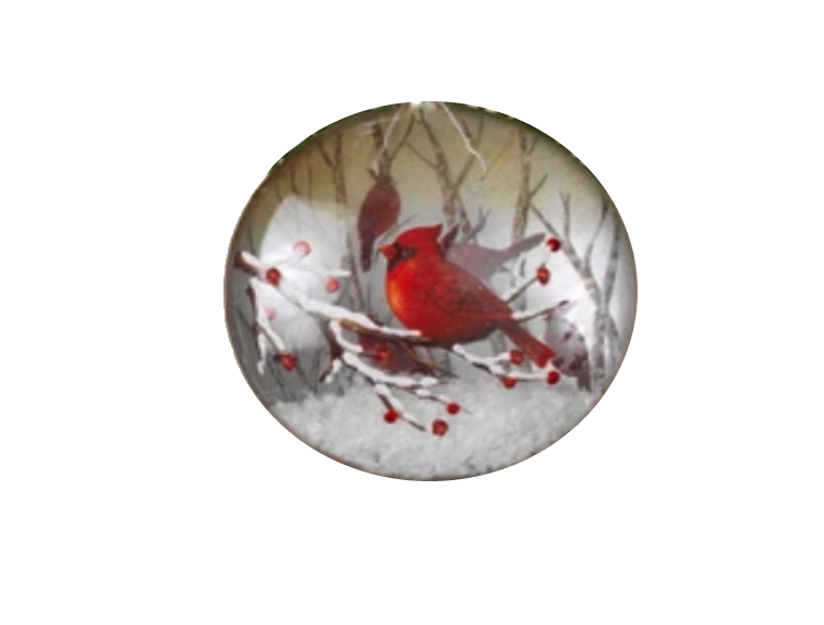 Glass Cardinal Disk Snow Filled Ornament -  Style