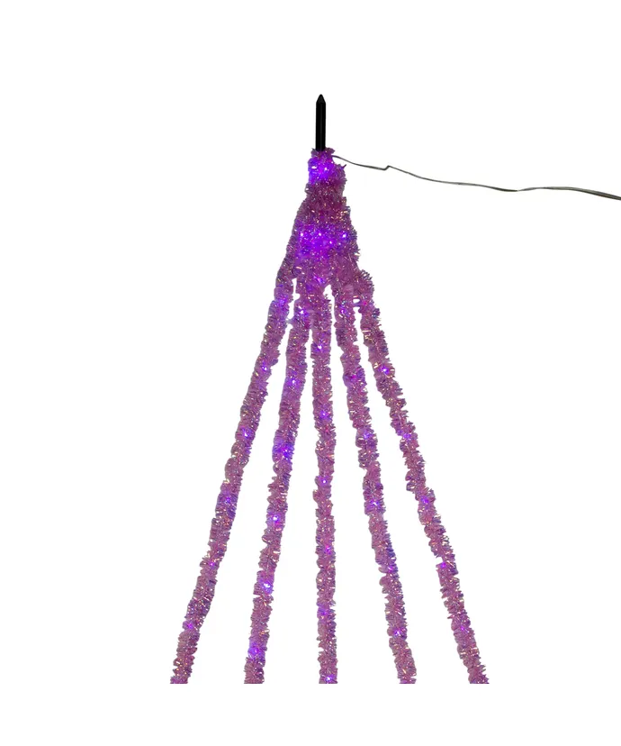 100-Light Purple Iridescent Tinsel With Purple Superbright LED Cascade Light