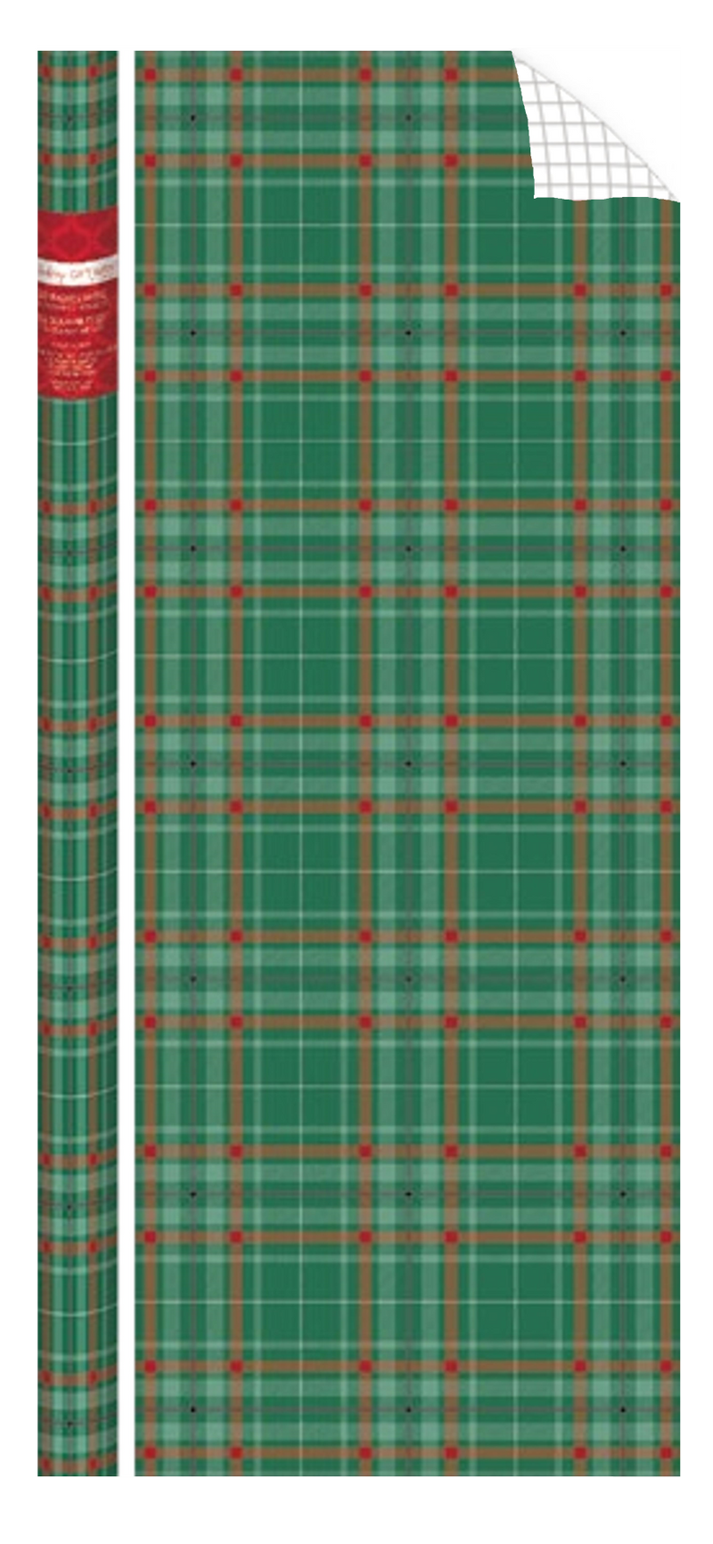Holiday Plaid Foil Roll Wrap - 30" x 120" - Green - The Country Christmas Loft
