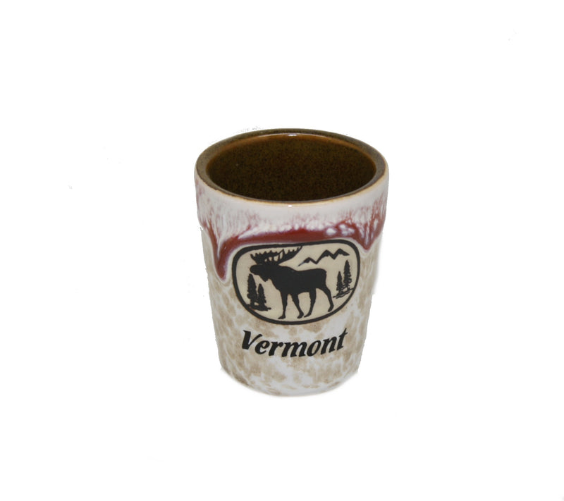 Moose Scene Oval Drip - Ceramic Shotglass - Red - The Country Christmas Loft