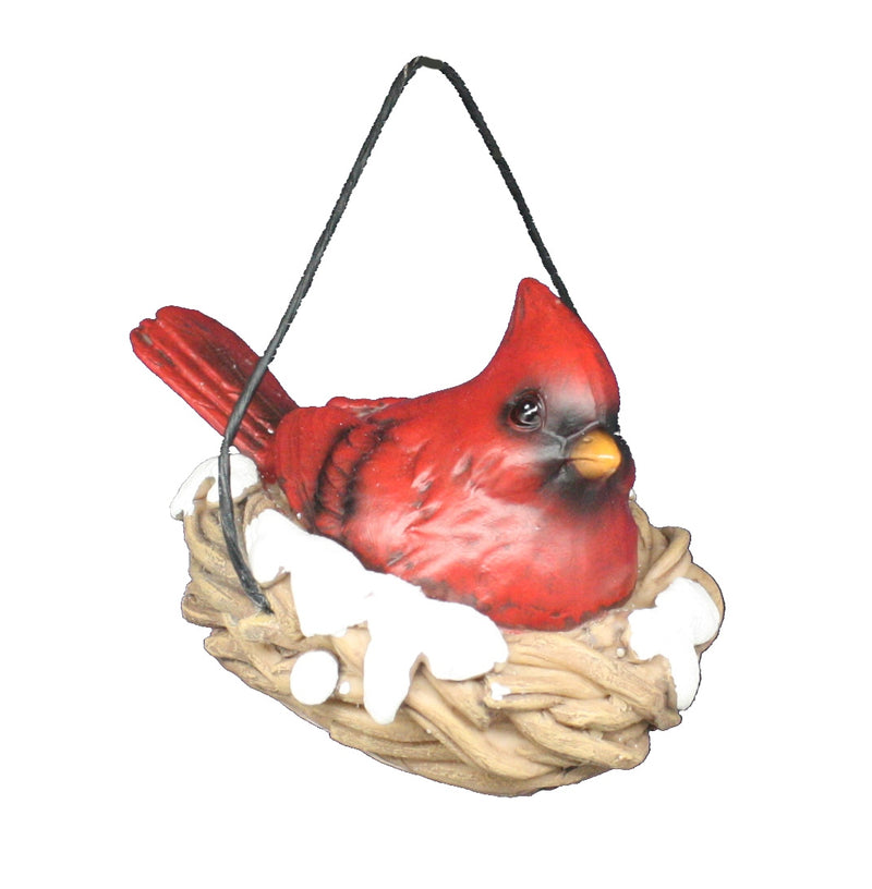 Resin Cardinal in Bird Nest With Snow