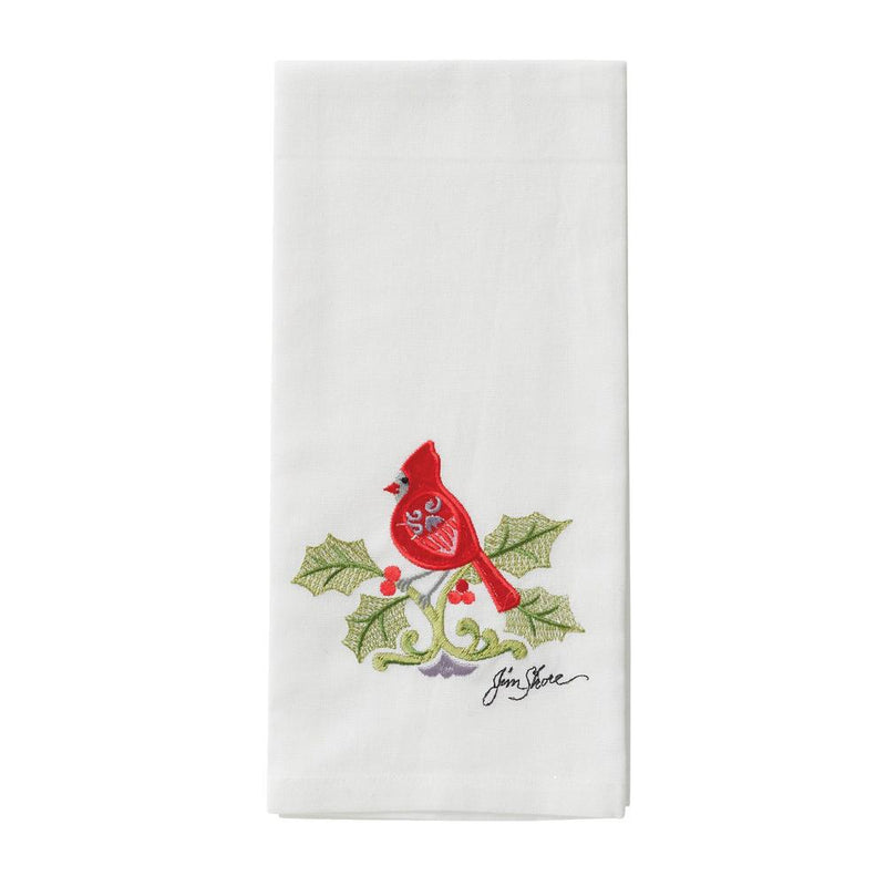 Embroidered Tea Towel - Christmas Cardinal - The Country Christmas Loft
