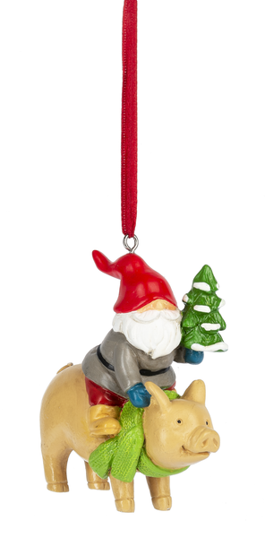 Gnome Riding a Pig - Ornament - The Country Christmas Loft