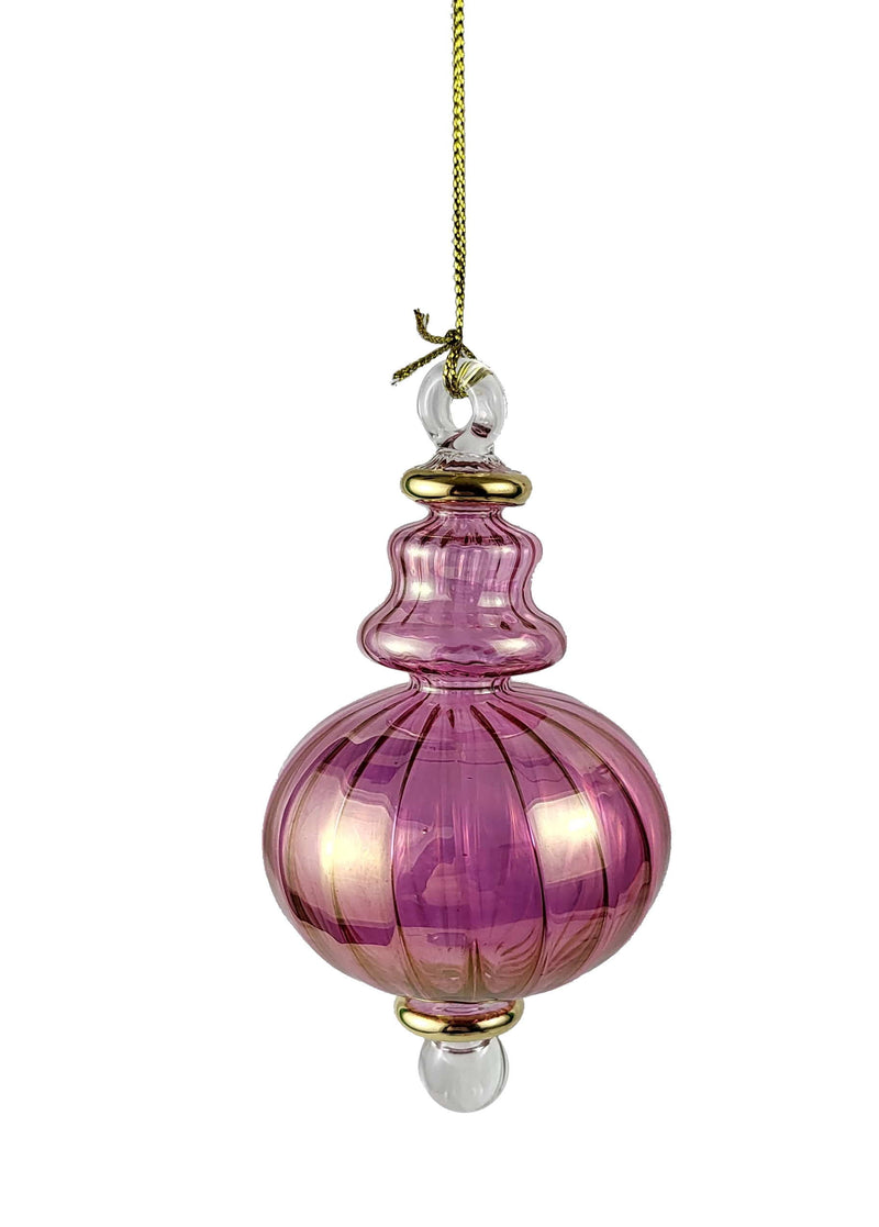 Organic Luster Ribbed Sphere with Gold Trim - Pink