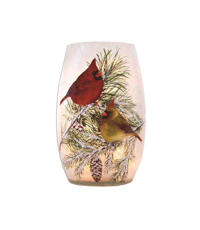 Christmas Cardinals Lit Vase - 3.25 x 3.25 x 5.25