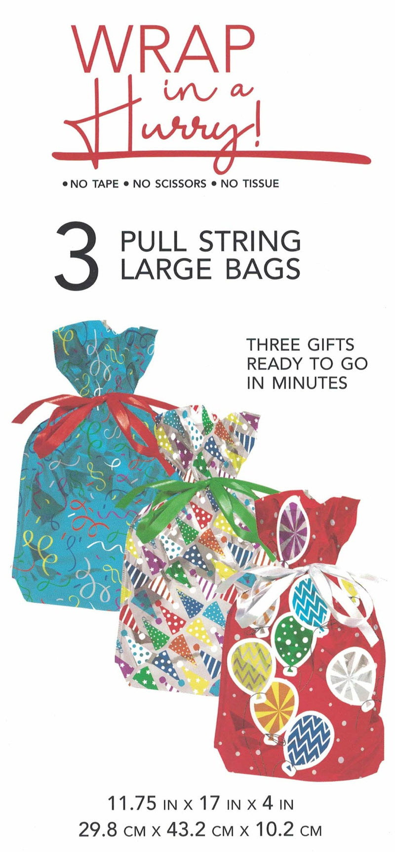 Pull String Large All Occasion Gift Bag - 3 Pack - The Country Christmas Loft