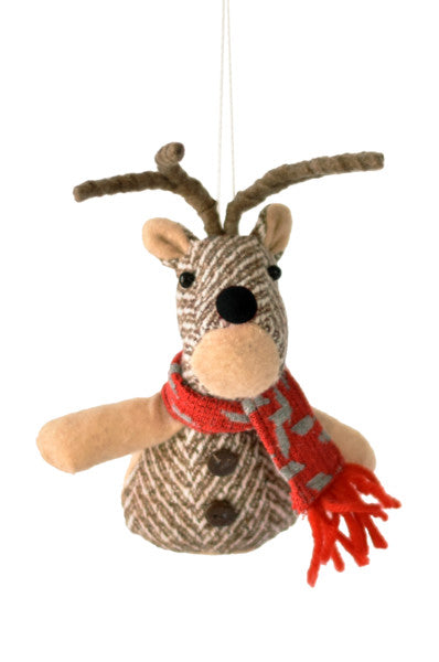 Plush Reindeer Ornament with Scarf - The Country Christmas Loft