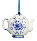 Porcelain Blue Teapot Ornament - Medium - The Country Christmas Loft