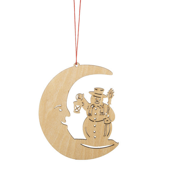 Wooden Holiday Icon Ornament - Crescent Moon - Snowman - The Country Christmas Loft