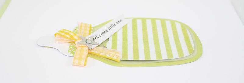 Handmade Embellished Welcome Baby Card - Green Baby Bottle