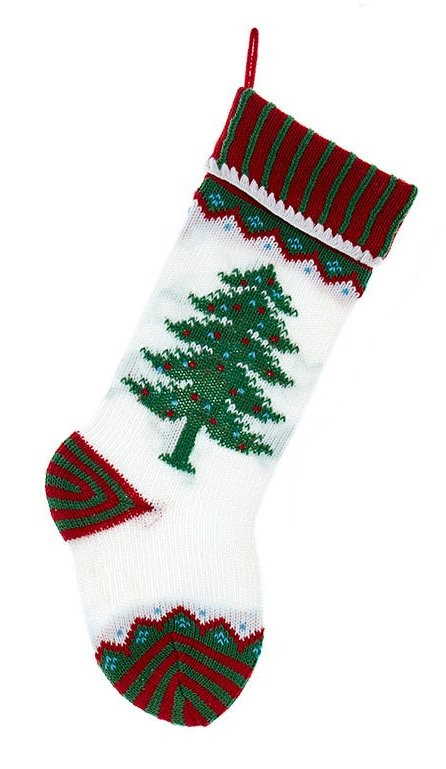 Red, White and Green Knit Stocking - Single Tree - The Country Christmas Loft