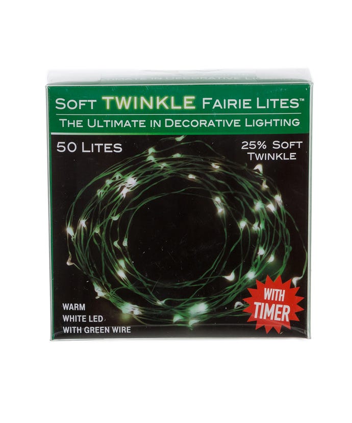50-Light Battery Operated Warm White Twinkle Fairy Lights With Green Wire - The Country Christmas Loft