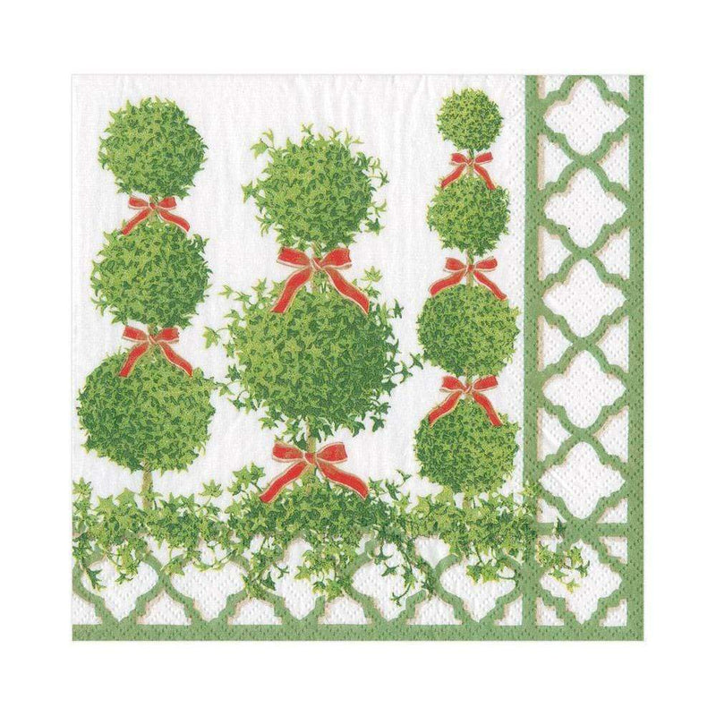 Topiaries Paper Luncheon Napkins in Green Border - The Country Christmas Loft