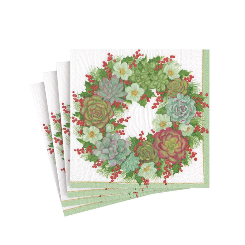 Succulent Wreath Paper Cocktail Napkins - The Country Christmas Loft