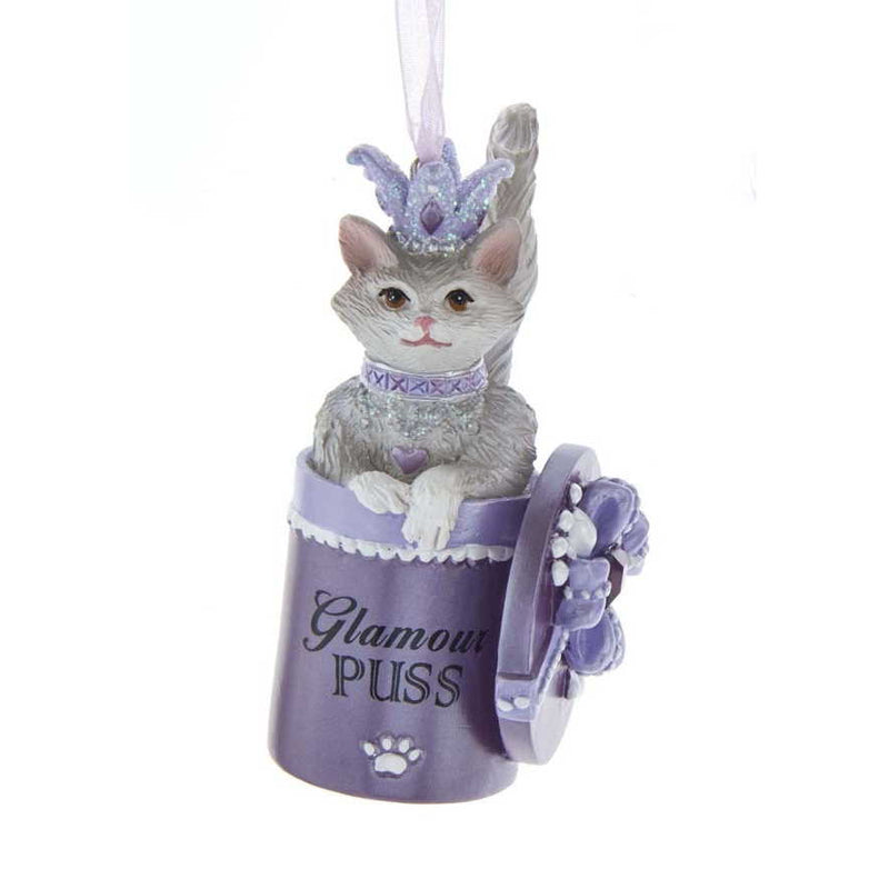 Royal Splendor Purple Cat Ornament - Glamour Puss - The Country Christmas Loft