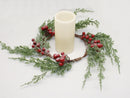 Frosted Faux Cedar Branch Candle Ring with Berries - The Country Christmas Loft