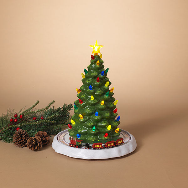 13.75-Inch Tall Lighted Musical Christmas Tree with Moving Train - The Country Christmas Loft