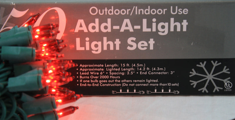 50 Light Indoor/Outdoor RED String Light - The Country Christmas Loft