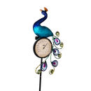 Solar Lighted Metal Peacock Yard Stake with Thermometer