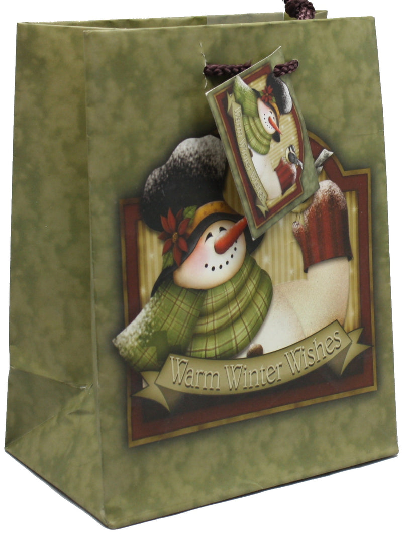 Warm Winter Wishes Gift Bag - Snowman With Birds - Small - The Country Christmas Loft