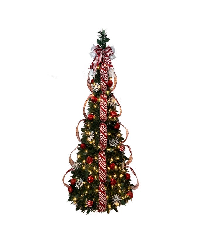5 Foot Pre-Lit Red and White Collapsible Decorated Tree - The Country Christmas Loft