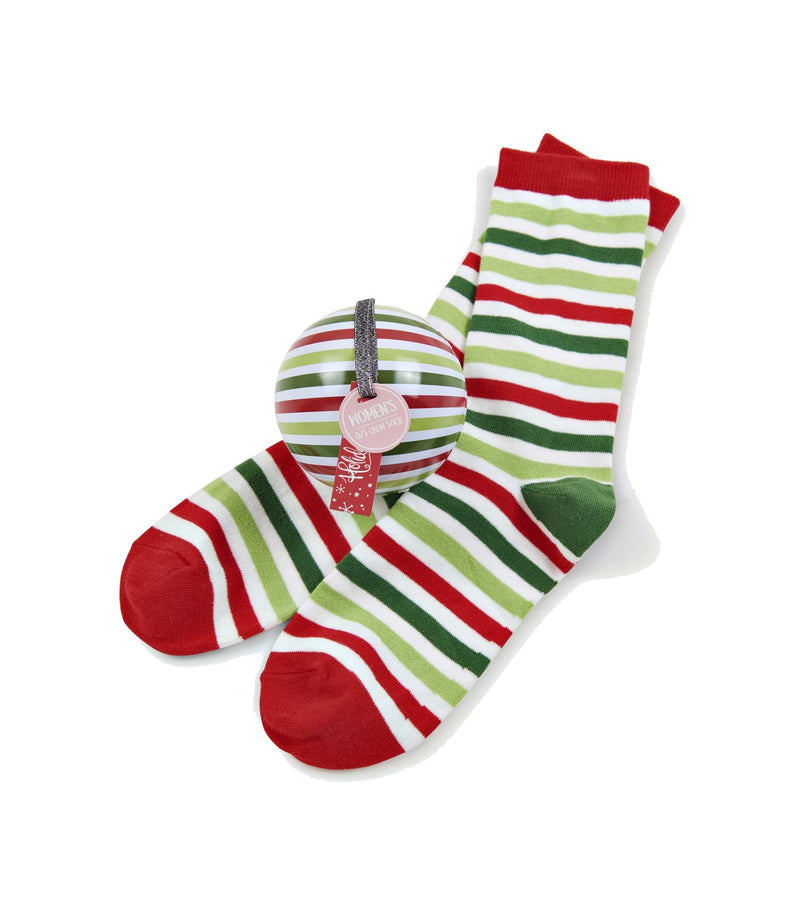 Christmas Stripe Women's Socks in Ornament Ball - The Country Christmas Loft