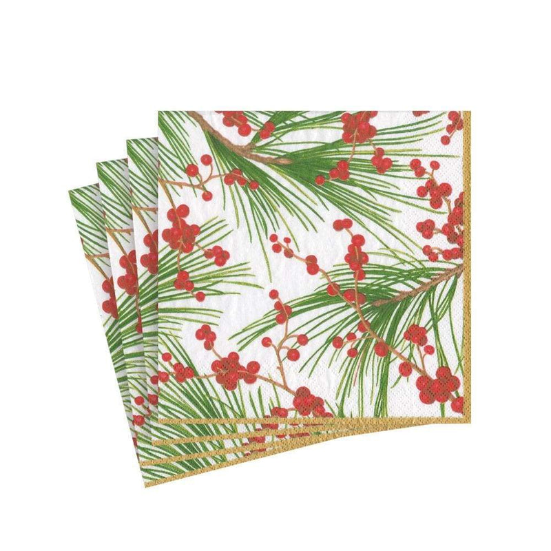 Berries and Pine Paper Cocktail Napkins - The Country Christmas Loft