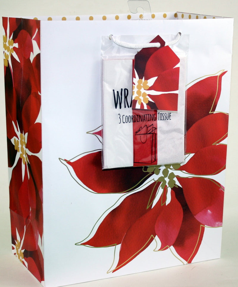 Traditional Gift Bag With Matching Tissue - Poinsettia Large