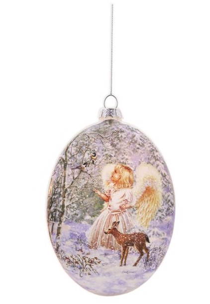 Oval Glass Ornament - Blond Angel Girl - The Country Christmas Loft
