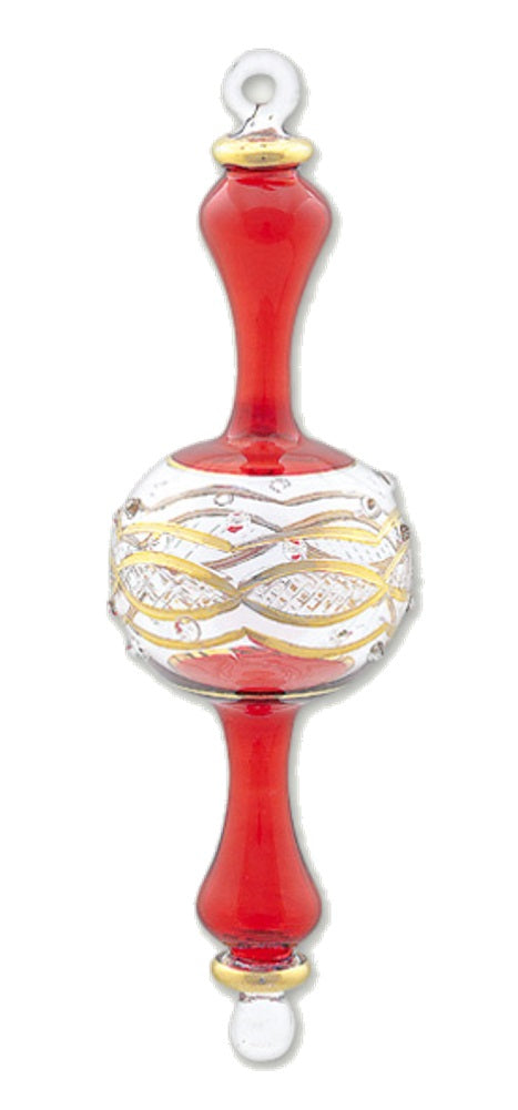 Elegant Gold Etched Glass Rattle Ornament - Christmas Red