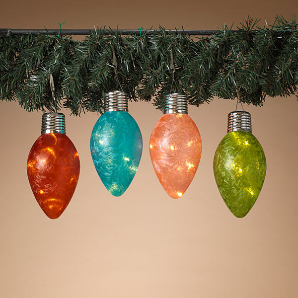 6.5 Inch Solar Lighted Frosted Bulb 4 Piece Set - The Country Christmas Loft
