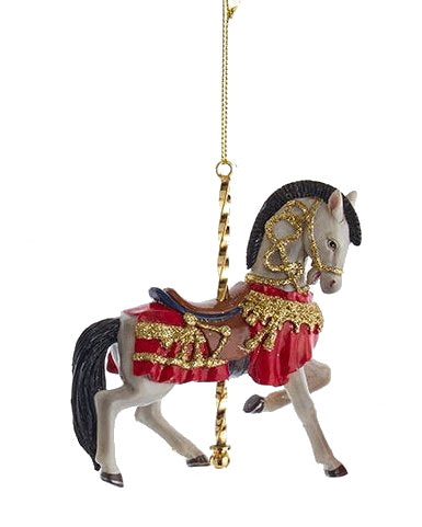 Resin Carousel Ornament - White Horse - The Country Christmas Loft