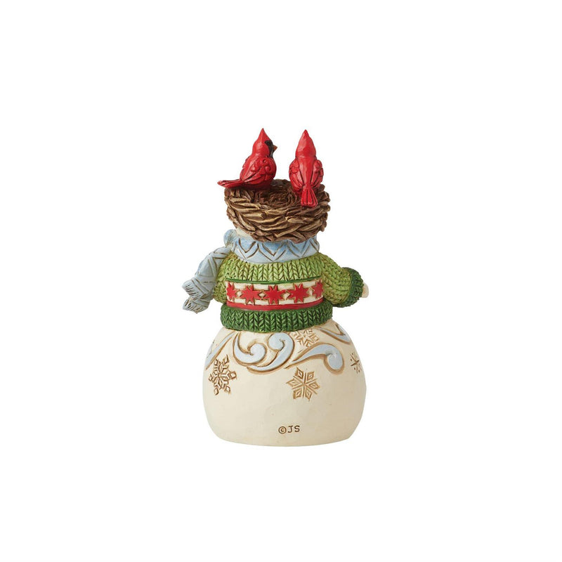 Heartwood Creek Mini Snowman with Cardinal Nest Figurine - The Country Christmas Loft