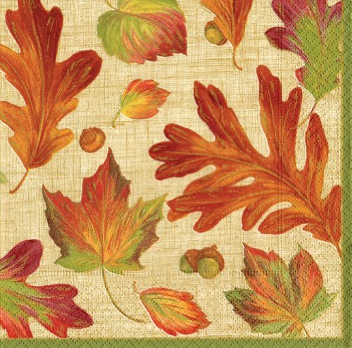 Linen Leaves (Natural) - Lunch Napkin - The Country Christmas Loft